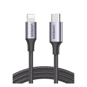 UGREEN 60759 – Cable USB-C a Lightning / 1 Metro (3.28 Pies) / Certificado MFi / Carga Rápida 60W / 480 Mbps / Nylon Trenzado / Aluminio