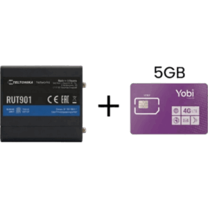 TELTONIKA RUT901+5GBYOBI – Router Celular Industrial / 4G LTE Cat 4 / 150 Mbps / Wi-Fi 2.4 GHz / 4 Puertos Ethernet / -40°C a 75°C / Gestión RMS Remota