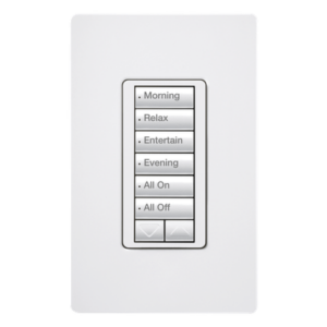 LUTRON ELECTRONICS RRDW6BRLWH – Botonera de Pared Inalámbrica / 6 Botones con Subir/Bajar / Retroiluminada / RF 431-437 MHz / 120 V / Instalación en Caja Estándar