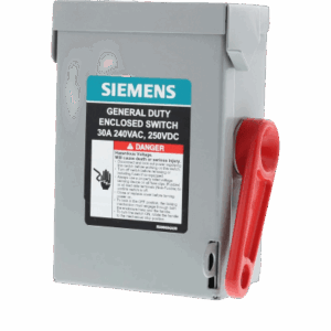 SIEMENS GNF321RA – Interruptor de Seguridad / 240Vca / 3 Polos / 30A / NEMA 3R / Sin Portafusibles / 0.91 kg / 2 pies