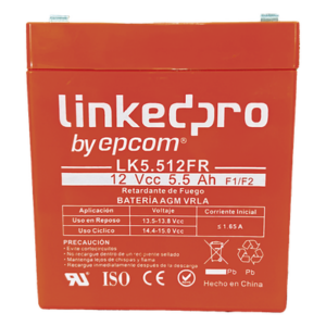 LINKEDPRO BY EPCOM LK5.512FR – Batería de Respaldo AGM-VRLA / 12 V / 5.5 Ah / Retardante a la Flama UL94-V0 / Vida Útil 5 Años / Terminales F1 con Adaptador F2