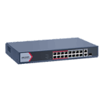 HIKVISION DS-3E1318P-EI/M – Switch PoE+ Monitoreable / 16 Puertos 10/100 Mbps PoE+ / 2 Puertos Gigabit Uplink / 1 Puerto SFP / Alcance Extendido 300 m (984 pies) / 130 W