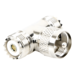RF INDUSTRIES,LTD RFU-533 – Adaptador RF en T / UHF Macho PL-259 a Doble UHF Hembra SO-239 / 50 Ohm / Níquel-Plata / Delrin