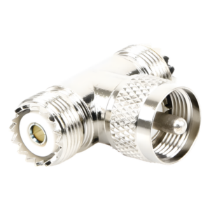 RF INDUSTRIES,LTD RFU-533 – Adaptador RF en T / UHF Macho PL-259 a Doble UHF Hembra SO-239 / 50 Ohm / Níquel-Plata / Delrin