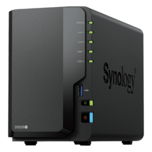 SYNOLOGY DS225+ – NAS de 2 Bahías / Rendimiento 282/217 MB/s / Conectividad 2.5GbE y 1GbE / CPU Intel Celeron J4125 / RAM Expandible a 6 GB / Hasta 40 TB / USB 3.2 Gen 1