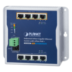 PLANET WGS-804HP – Switch Industrial No Administrable / 8 Puertos Gigabit / 4 Puertos PoE+ 802.3at / 120 W / Montaje Múltiple / Alimentación Dual con Failover