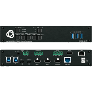KRAMER MTX2-42-T – Transmisor Matricial Integrado | 2 Entradas USB-C y 2 HDMI/USB | Salidas HDMI y HDBaseT | USB 2.0 sobre HDBT | DSP de Audio Integrado | HDCP 2.2 | 4K60 18 Gbps | Carga USB-C hasta 60 W | Extensión hasta 70 m (230 ft) | Montaje Bajo Mesa o Podio