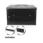 PRECISION PS-06-550D – Gabinete de Pared 19 in / 6U / Profundidad 455 mm / Carga 60 kg / Puerta Perforada / 2 Ventiladores / Panel Cepillo