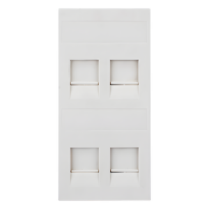 SIMON SM-FP-4-KEY – Placa Plana de Voz y Datos con Guardapolvo / 4 Puertos Keystone / Color Blanco / 108 x 52 mm / 5 mm Profundidad / Compatible Cajas Pavimento