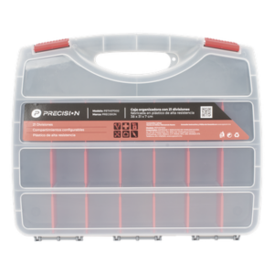 PRECISION PST-H07-002 – Caja Organizadora / 21 Divisiones Configurables / 38 x 31 x 7 cm (14.96 x 12.2 x 2.76 in) / Plástico de Alta Resistencia