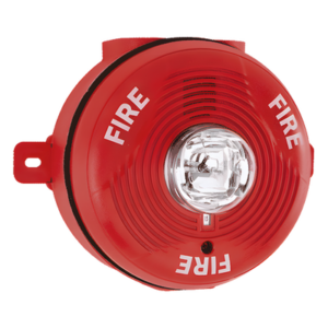 SYSTEM SENSOR PC2R-K – Sirena con Lámpara Estroboscópica para Exterior, Montaje en Techo, Nivel de Candelas Seleccionable, Color Rojo