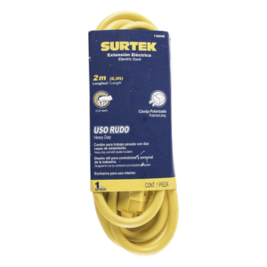 SURTEK SYS-136040 – Extensión Eléctrica de Uso Rudo / Doble Aislamiento / 2 m (6.6 ft) / Calibre 16 AWG / 127 VCA 10 A / NEMA 1-15P
