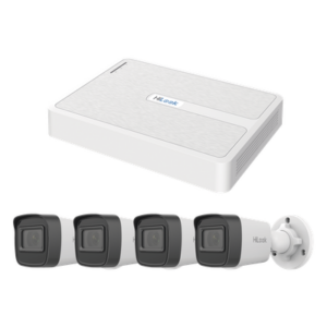 HiLook by HIKVISION KIPH4B/2MP – Kit de Videovigilancia IP / 2 Megapixel / NVR 8 Canales con 8 Puertos PoE+ / 4 Cámaras Bala para Exterior / IR 30 m (98.4 ft) / Compresión H.265+