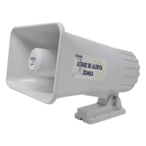 YONUSA YAS-SIR – Sirena de Alertamiento Sísmico / Emisión Oficial 150 s / Alcance 25 m (82 ft) / Potencia 30 W / Compatible Módulos YASWIFI y YASMOD / Alimentación 12-14 VDC
