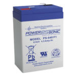 POWER SONIC PS-640-F1 – Batería de Respaldo AGM/VRLA / 6V / 4.5 Ah / Terminales F1 / 5 Años Vida Útil / Certificación UL
