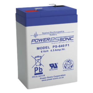 POWER SONIC PS-640-F1 – Batería de Respaldo AGM/VRLA / 6V / 4.5 Ah / Terminales F1 / 5 Años Vida Útil / Certificación UL