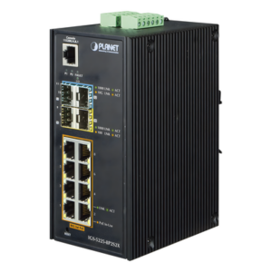 PLANET IGS-5225-8P2S2X – Switch Industrial Administrable / 8 Puertos Gigabit PoE+ / 2 SFP 100/1000X / 2 SFP+ 10G / 306W PoE / -40°C a 75°C / DIN Rail y Pared