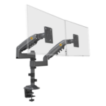 NB-EPCOM H180GNB – Brazo de Escritorio para 2 Monitores / 17 a 27 Pulgadas / Carga 9 kg por Monitor / VESA 75x75 y 100x100 / Rotación 360° / Amortiguador de Gas / Acero
