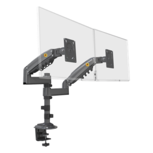 NB-EPCOM H180GNB – Brazo de Escritorio para 2 Monitores / 17 a 27 Pulgadas / Carga 9 kg por Monitor / VESA 75x75 y 100x100 / Rotación 360° / Amortiguador de Gas / Acero