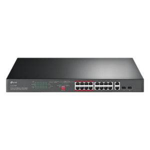 TP-LINK TL-SL1218MP – Switch PoE+ No Administrable de 16 puertos 10/100 Mbps / 2 puertos 10/100/1000 Mbps en Combo con 2 Puertos SFP / Presuuesto PoE 250 W / Extensor PoE de hasta 250 metros