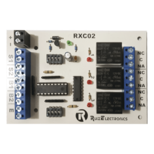 Ruiz Electronics RXC02 – Controlador de Esclusa / 2 Puertas / 3 Relevadores / Temporizadores 0-30 s / 12 VCC / Entrada de Emergencia