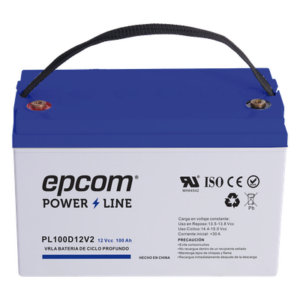 EPCOM POWERLINE PL100D12V2 – Batería AGM de Ciclo Profundo / 12 V 100 Ah / Sellada VRLA Sin Mantenimiento / Terminales T4 / Certificación UL