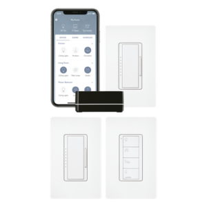 LUTRON ELECTRONICS RRSELKITPROS – Kit de Inicio para Control Inteligente de Iluminación / Hasta 100 Dispositivos Inalámbricos / Control por App iOS y Android / Compatible con Alexa y Google Assistant / Comunicación RF Clear Connect / Incluye 2 Atenuadores, Control Pico y Placas de Pared