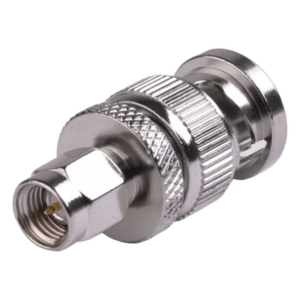 RF INDUSTRIES,LTD RSA-3459 – Adaptador Coaxial en Línea / SMA Macho a BNC Macho / Cuerpo Bronce Niquelado / Contacto Oro / Aislante Teflón