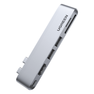 UGREEN 80856 – Hub USB-C 6 en 1 / 2xUSB-A 3.0 5Gbps / HDMI 4K@30Hz / PD 100W / SD+MicroSD / Aluminio / 0.36x0.10x0.03 pies