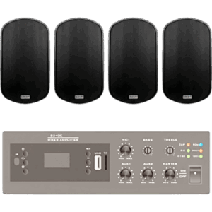 EPCOM PROAUDIO EPB240E/4WS50 – Kit de Audio para Instalación / Amplificador 240W / 4 Altavoces de Pared 2 Vías / Sistema 70/100V / Bluetooth / USB / FM