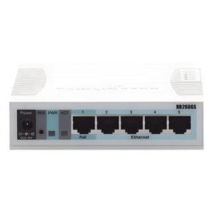 MIKROTIK RB260GS – Switch SOHO / 5 Puertos Gigabit / 1 Puerto SFP / PoE Pasivo / SwOS