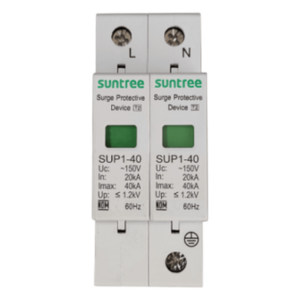 SUNTREE SUP1H40/220VAC/2P – Supresor de Picos Transitorios / 230 Vca / 2 Polos / Tiempo de Respuesta <20 ns / Clase II / Riel DIN 35 mm / -40°C a +80°C