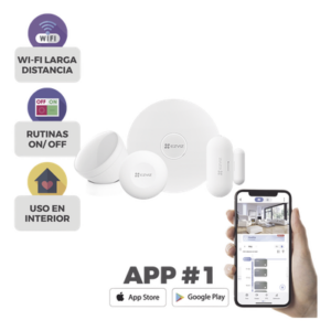 EZVIZ CS-B1 – Kit de Alarma Inalambrico / Incluye: 1 Hub, 1 Sensor PIR, 1 Contacto Magnético y 1 Smart Boton / Configuración y Visualización por App Móvil EZVIZ / Protocolo Zigbee