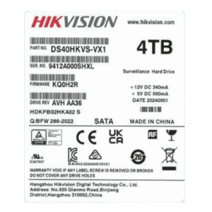 HIKVISION DS40HKVS-VX1 – Disco Duro para Videovigilancia / 4 TB / 5400 RPM / SATA 6 Gb/s / 32 Canales HD / 180 TB Carga Anual / 24x7