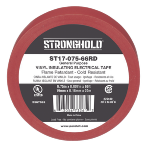 PANDUIT ST17-075-66RD – Cinta Aislante Eléctrica / PVC 0.18 mm / 19 mm Ancho / 20.12 m (66 ft) Largo / 600V / -10°C a 80°C / Rojo