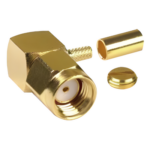 RF INDUSTRIES,LTD RP-3010-1B – Conector Coaxial SMA Macho Inverso / Ángulo Recto / Anillo Plegable / Compatibilidad RG-174/U y Belden 8216 / Cuerpo Bronce con Recubrimiento de Oro / Aislante Teflón