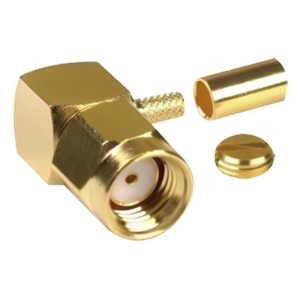 RF INDUSTRIES,LTD RP-3010-1B – Conector Coaxial SMA Macho Inverso / Ángulo Recto / Anillo Plegable / Compatibilidad RG-174/U y Belden 8216 / Cuerpo Bronce con Recubrimiento de Oro / Aislante Teflón