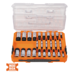 KLEIN TOOLS 65233-HEX – Juego de Dados Hexagonales / 32 Piezas / SAE-Métrico-Torx / Conducción 1/4", 3/8" y 1/2" / Acabado Moleteado