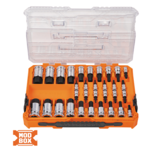 KLEIN TOOLS 65233-HEX – Juego de Dados Hexagonales / 32 Piezas / SAE-Métrico-Torx / Conducción 1/4", 3/8" y 1/2" / Acabado Moleteado
