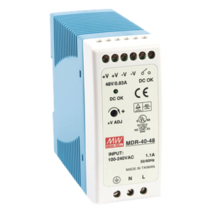 MEANWELL MDR-40-48 – Fuente de poder Industrial / Riel DIN / 48 VCC / 40 W / 85-264 VCA / 1.31 x 2.95 x 3.94 pulg