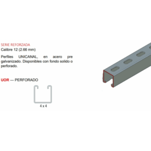 ANCLO ANC-UOR-4X4 – Unicanal Perforado / 4 x 4 cm / 3 m (9.84 ft) / Calibre 12 / Acero Pregalvanizado