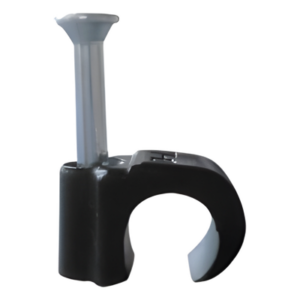 THORSMAN TC-710-RC – Grapa reforzada para cable redondo / 7mm / Clavo integrado 20mm / Polipropileno negro / 100 piezas