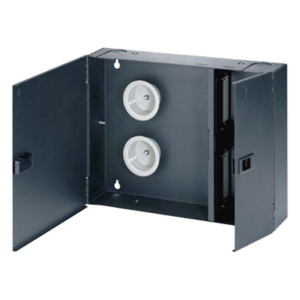 PANDUIT FWME4 – Caja de Conexión de Fibra Óptica / Montaje en Pared / 96 Fibras / 4 Placas Acopladoras / Color Negro