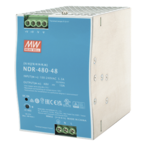 MEANWELL NDR-480-48 – Fuente de Poder Industrial / 480W / 48 Vcc / 10A / Riel DIN / 100-240 Vca / 3.35 x 4.93 x 5.04 in
