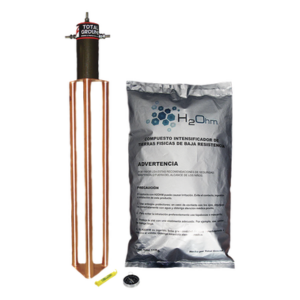 TOTAL GROUND TG-45AB – Electrodo de Puesta a Tierra / 45 Amp / Filtro LCR / Resistencia < 2 Ohm / Cobre Electrolítico / Compuesto H2Ohm / 20 Años Sin Mantenimiento