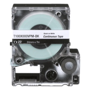 PANDUIT T100X000VPM-BK – Casete de Etiquetas Continua / Vinilo Negro sobre Blanco / 24 mm Ancho / 7.6 m Largo / Interior-Exterior / -40°C a 90°C