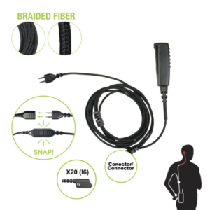 PRYME SNP-2W-20-BF – Cable para Micrófono Audífono / Conector P-Snap 2 Hilos / Fibra Trenzada / Compatible Icom IC-F3216/4261/52D/62D/3400/4400