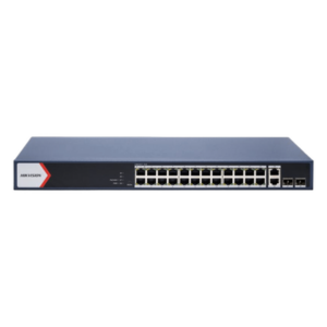 HIKVISION DS-3E1528P-EI – Switch PoE+ Administrable / 24 Puertos Gigabit PoE+ / 2 Puertos Gigabit Uplink / 2 Puertos SFP Uplink / 370 W / Alcance Extendido 300 m (984.3 ft)