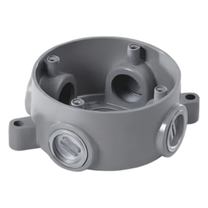 RAWELT CSX-20 – Caja Redonda Estándar sin Tapa / A Prueba de Intemperie / 4 in (102 mm) / 5 Salidas 3/4 in (19 mm) / IK09 / NEMA 4/4X