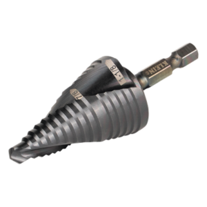 KLEIN TOOLS QRST11 – Broca Escalonada 12 en 1 / Revestimiento TiAlN / Perforación 2-3 cm / Doble Acanaladura Espiral / Vástago Hexagonal 1/4'' / Liberación Rápida